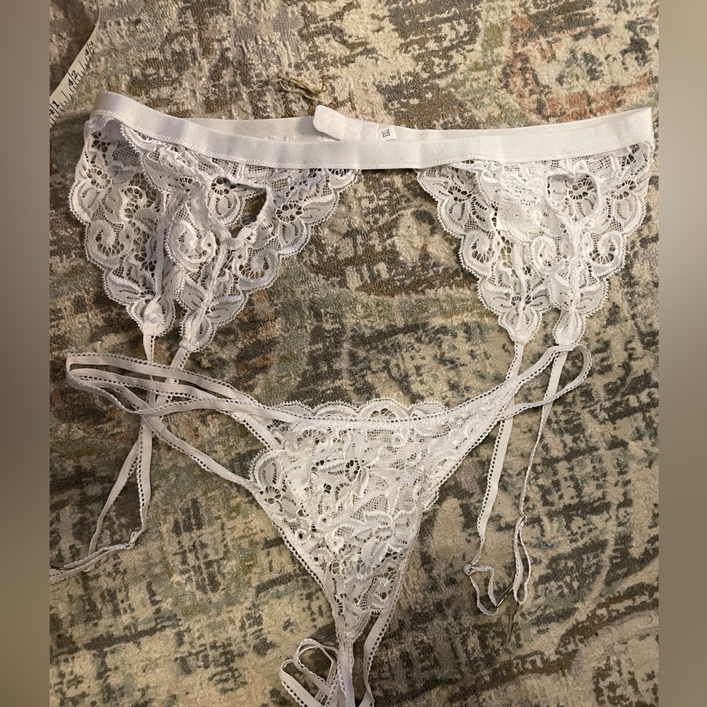 Three piece garter, bra and panties set